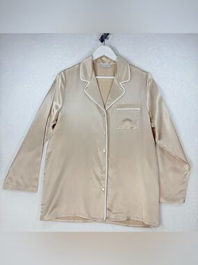 Manito 100% Mulberry Silk Pajama Top Champagne Ivory Button Front Size S